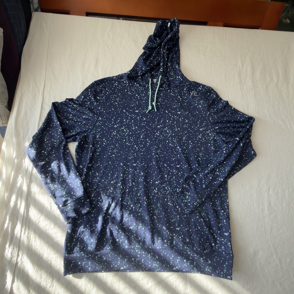 Rhoback Hoodie Mens L Navy Blue Bootleg Paint Splatter Lightweight Pullover